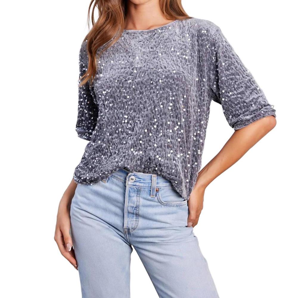 NEW BISHOP + YOUNG miley sequin boyfriend tee in silver